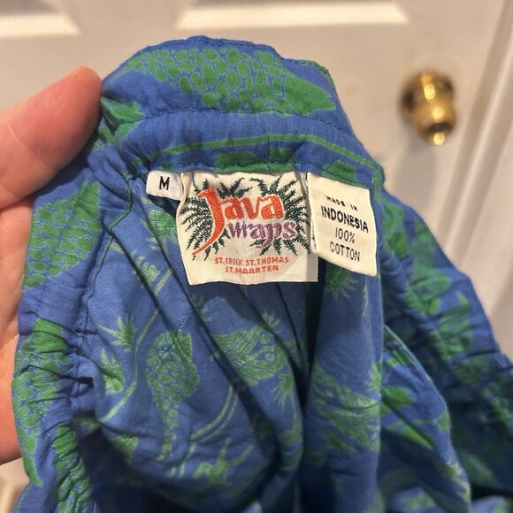 Java Wraps Green Blue Elastic Waist Shorts Pockets Men’s Size Medium Vintage - Picture 6 of 7